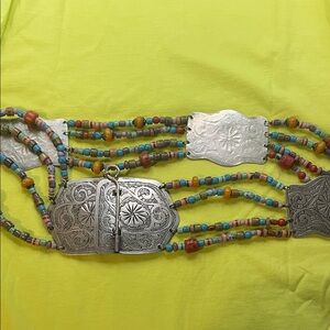 Vintage Colorful Beaded Boho Women's Silver Belt 000820